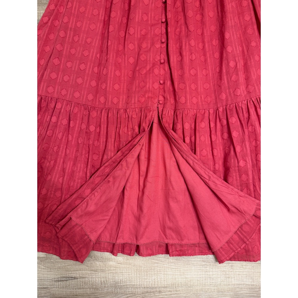Anthropologie Smocked Ruffle Sleeve Dobby Maxi Dress Red 1X Plus NWT - Picture 4 of 11